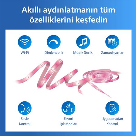 Philips Smart Lighting RGB LED Şerit 5 m (Type-C) Google Home, Alexa, HomeKit ve Matter uyumlu - Google Home, Alexa, HomeKit ve Matter uyumlu