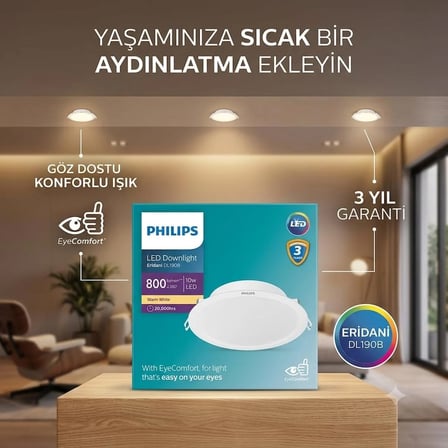 Philips Eridani DL190B 10w 125mm Delik Çapı 3000K Sarı Işık 800Lümen Spot
