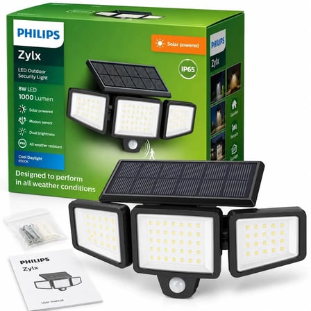 Philips Zylx 8W=50W Solar LED Sensörlü Dış Mekan Duvar Lambası 1000 Lümen 6500K IP65