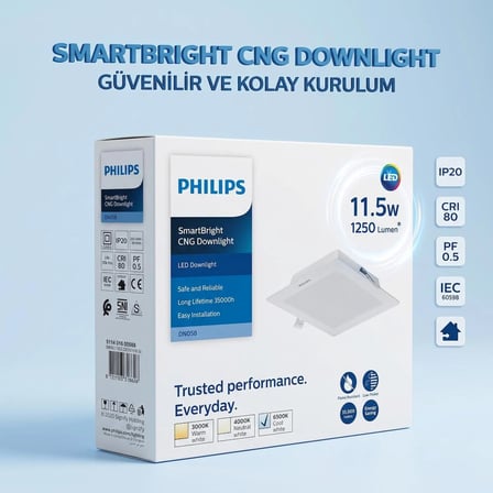 Philips  11.5w 1250  lumen  6500k  beyaz ışık kesim yeri 125x125 mm