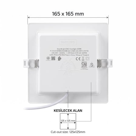 Philips  11.5w 1250  lumen  6500k  beyaz ışık kesim yeri 125x125 mm
