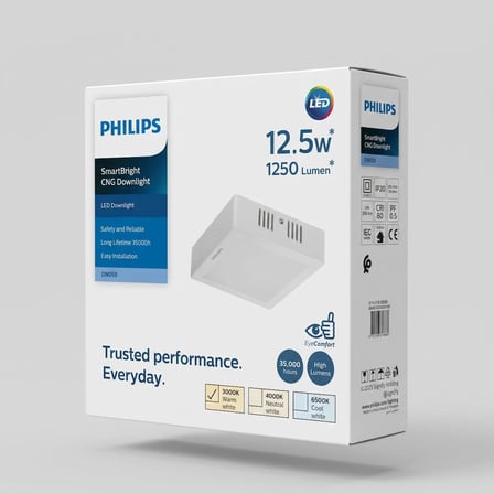 philips sıva üstu kare led spot 12.5w 1250 lumen 3000k sarı ışık 165x165mm 45mm