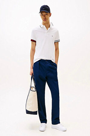 Tommy Hilfiger Erkek  İmza Manşetli  Beyaz polo T-Shirt