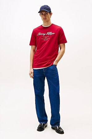 Erkek Script Logo T-Shirt - Kırmızı | M