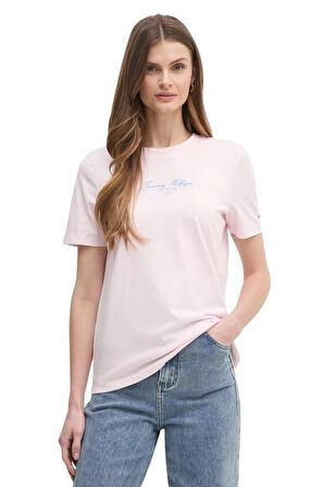 Kadın Th Script Logo T-Shirt - Pembe | L