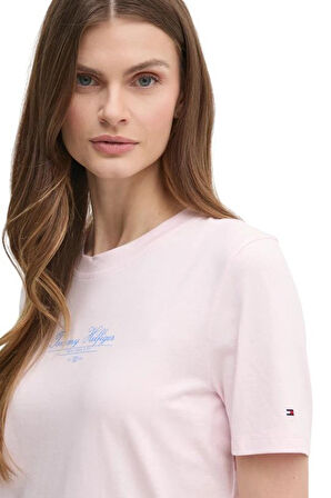 Kadın Th Script Logo T-Shirt - Pembe | L