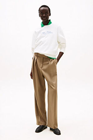 Kadın Th Regular Script Logo Sweatshirt - Ekru | XS