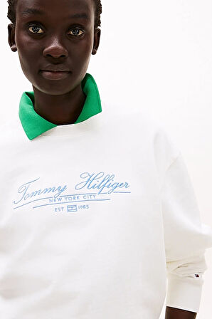 Kadın Th Regular Script Logo Sweatshirt - Ekru | XS