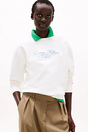 Kadın Th Regular Script Logo Sweatshirt - Ekru | S