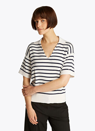 Tommy Hilfiger Polo Yaka Normal Beyaz Kazak Kadın WW0WW454000FB