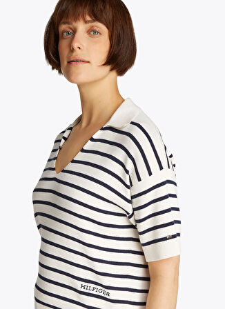 Tommy Hilfiger Polo Yaka Normal Beyaz Kazak Kadın WW0WW454000FB