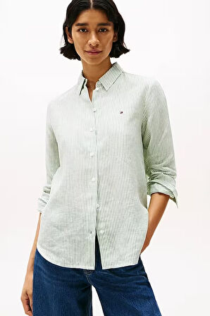 Kadın Th Linen Relaxed Gömlek - Yeşil | 34