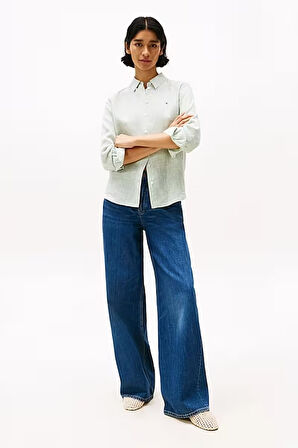 Kadın Th Linen Relaxed Gömlek - Yeşil | 34