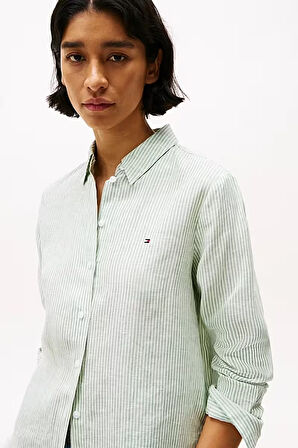 Kadın Th Linen Relaxed Gömlek - Yeşil | 34