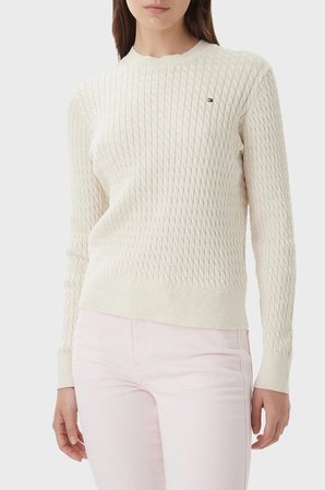 Tommy Hilfiger % 100 Pamuk Regular Fit Bisiklet Yaka Örgü Kazak Kadın KAZAK WW0WW44993 0F5 BEJ