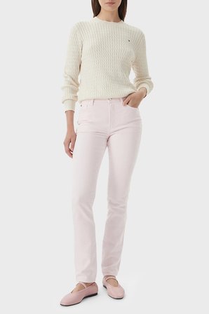 Tommy Hilfiger % 100 Pamuk Regular Fit Bisiklet Yaka Örgü Kazak Kadın KAZAK WW0WW44993 0F5 BEJ