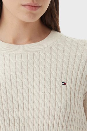 Tommy Hilfiger % 100 Pamuk Regular Fit Bisiklet Yaka Örgü Kazak Kadın KAZAK WW0WW44993 0F5 BEJ