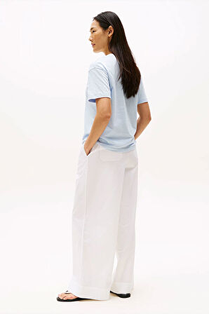 Kadın Slub Crop V-Yaka Kısa Kol T-Shirt - Açık Mavi | M