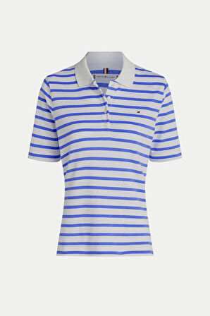 Kadın Th 1985 Pique Çizgili Polo T-Shirt - Mavi | L