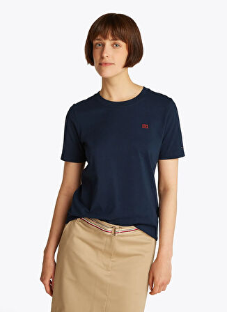 Tommy Hilfiger Bisiklet Yaka Mavi Kadın T-Shirt WW0WW45522C1G