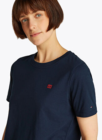 Tommy Hilfiger Bisiklet Yaka Mavi Kadın T-Shirt WW0WW45522C1G
