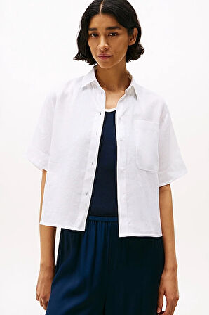 Kadın Th Relaxed Keten Gömlek - Beyaz | 36