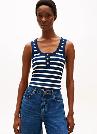 Tommy Hilfiger U Yaka Mavi Kadın T-Shirt WW0WW439200A4