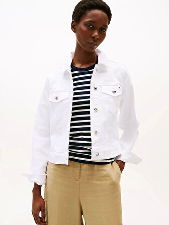 Tommy Kadın Beyaz Denim Slim Ceket