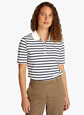 Tommy Hilfiger Polo Yaka Mavi Kadın T-Shirt WW0WW432240BF