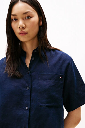 Kadın Th Relaxed Keten Gömlek - Lacivert | 36