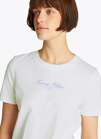 Tommy Hilfiger Bisiklet Yaka Beyaz Kadın T-Shirt WW0WW45428YBL