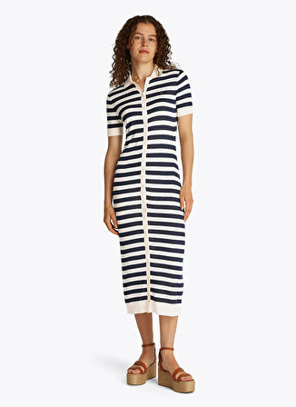 Tommy Hilfiger Yuvarlak Yaka Beyaz Midi Kadın Elbise WW0WW445290FC