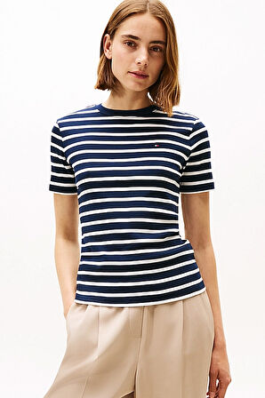 Kadın Slim Cody C-Nk T-Shirt - Lacivert/Ekru | XS