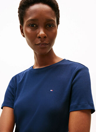 Tommy Hilfiger Yuvarlak Yaka Nakışlı Mavi Kadın T-Shirt WW0WW40587C1G