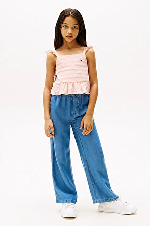 Kız Çocuk Textured Ruffle Bluz - Pembe | 10 Yaş