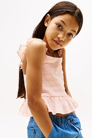 Kız Çocuk Textured Ruffle Bluz - Pembe | 10 Yaş