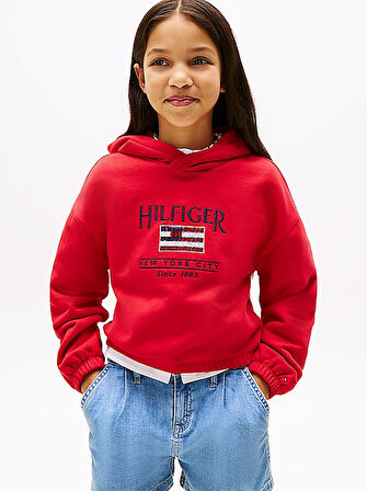 Kız Çocuk Th Sequin Bayrak Kapüşonlu Sweatshirt - Kırmızı | 7 Yaş