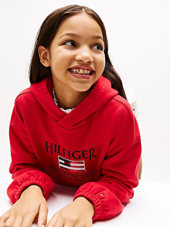 Kız Çocuk Th Sequin Bayrak Kapüşonlu Sweatshirt - Kırmızı | 7 Yaş