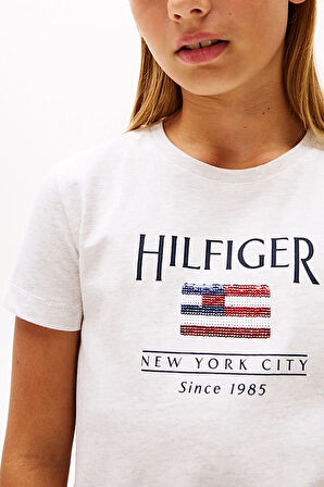 Kız Çocuk Th Hilfiger Sequins T-Shirt Elbise - Beyaz | 6 Yaş