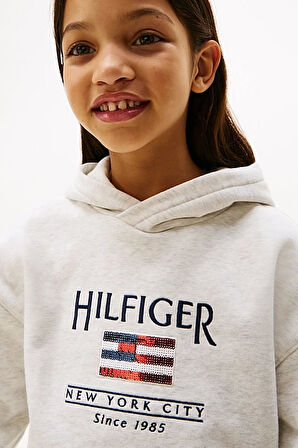 Kız Çocuk Th Sequin Bayrak Kapüşonlu Sweatshirt - Beyaz | 7 Yaş