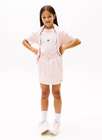 Tommy Hilfiger Lastikli Bel Regular Fit Koyu Pembe Baskılı Mini Kız Çocuk Etek KG0KG08562XT0