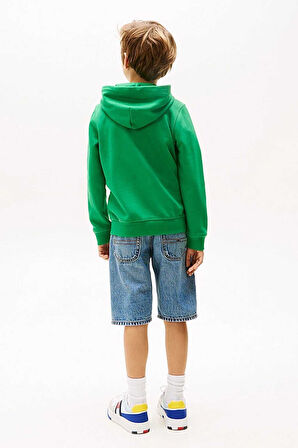 Erkek Çocuk Tommy Flag Fermuarlı Kapüşonlu Sweatshirt - Yeşil | 8 Yaş
