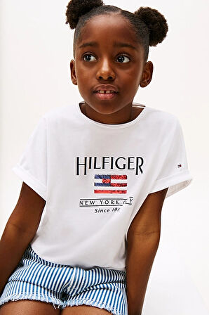 Kız Çocuk Th Hilfiger Sequin Pullu Bayrak T-Shirt - Beyaz | 10 Yaş