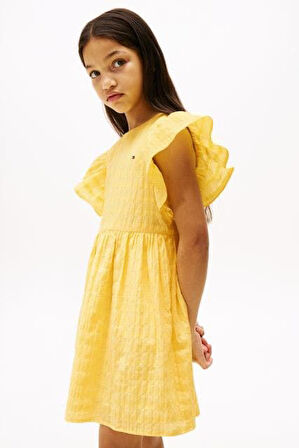 Kız Çocuk Th Dokulu Pamuklu Elbise - Sarı | 6 Yaş