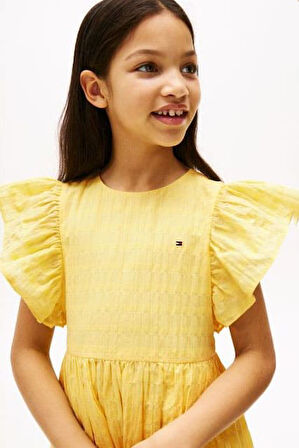 Kız Çocuk Th Dokulu Pamuklu Elbise - Sarı | 10 Yaş