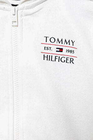Erkek Çocuk Tommy Flag Fermuarlı Kapüşonlu Sweatshirt - Beyaz | 8 Yaş