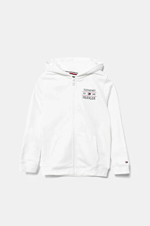 Erkek Çocuk Tommy Flag Fermuarlı Kapüşonlu Sweatshirt - Beyaz | 12 Yaş