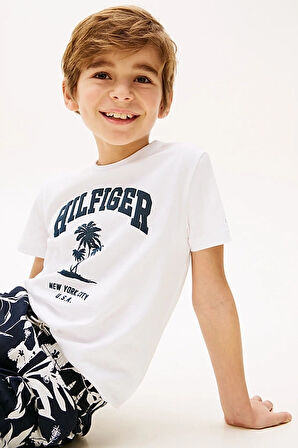 Erkek Çocuk Th Hilfiger Palm Logo T-Shirt - Beyaz | 7 Yaş