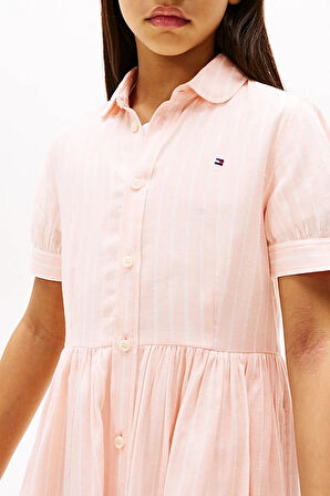 Kız Çocuk Th Çizgili Kısa Kollu Gömlek Elbise - Pudra | 6 Yaş