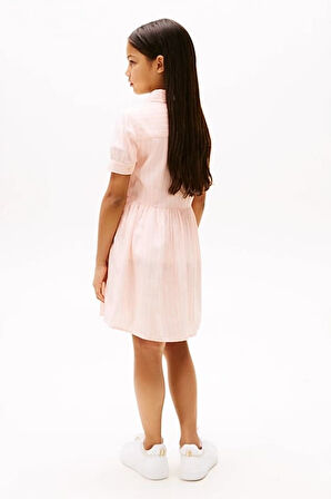 Kız Çocuk Th Çizgili Kısa Kollu Gömlek Elbise - Pudra | 7 Yaş